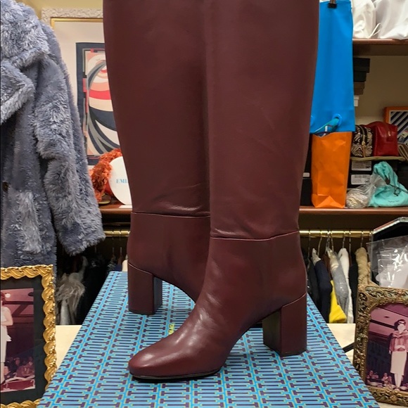 TORY BURCH BROOKE TALL BOOTS/SLOUCHY COLOR CLARET WITH WRAPPED HEEL SZ US 8 1/2 - Picture 12 of 15